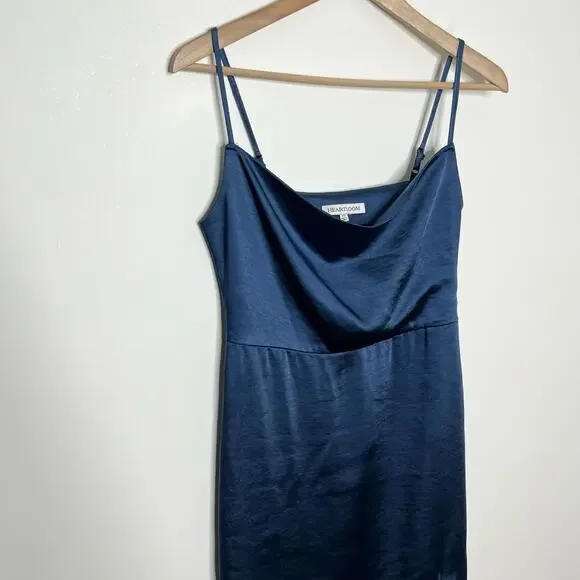 Heartloom Oliver Midi Slip Dress XS Blue Satin Side Slit Cocktail Night Out - Picture 4 of 14
